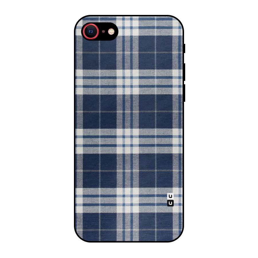 Blue White Check Metal Back Case for iPhone SE 2020