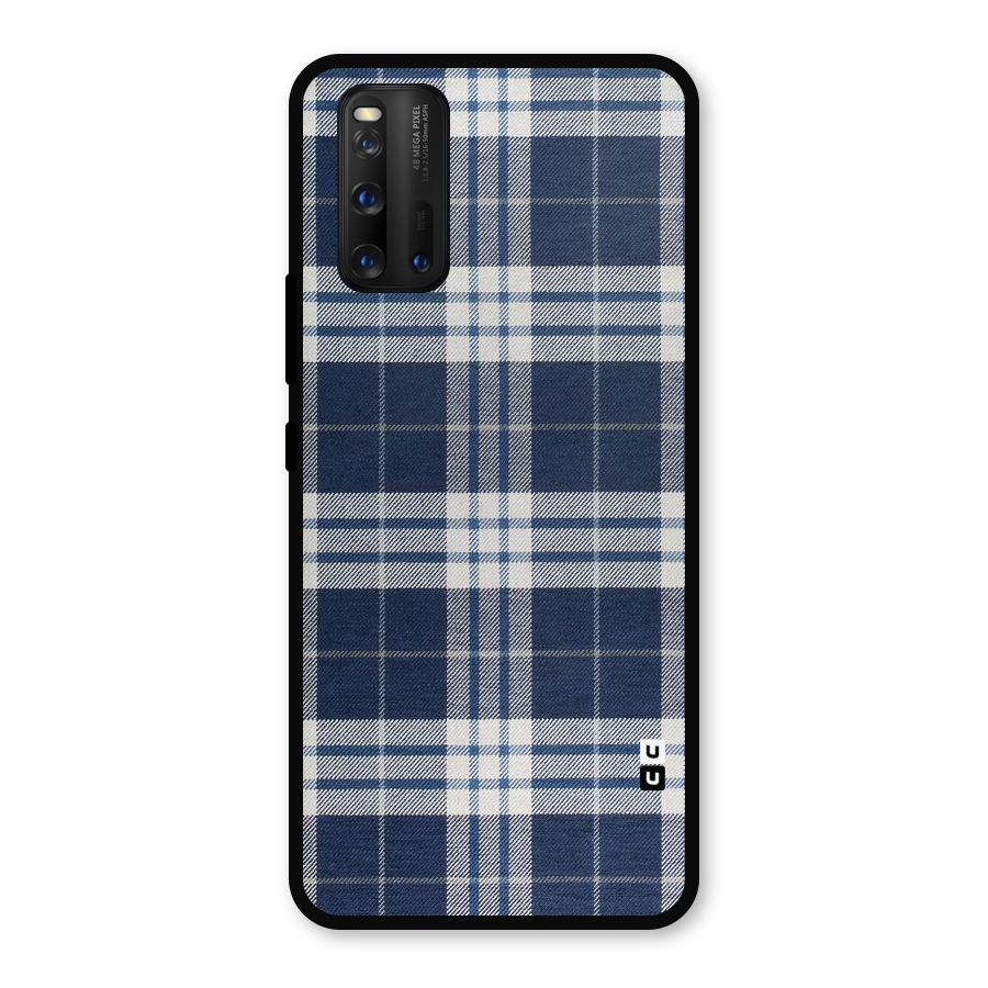 Blue White Check Metal Back Case for iQOO 3