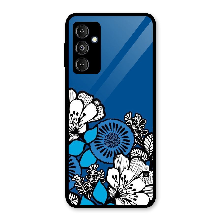 Blue White Flowers Glass Back Case for Galaxy M14 5G