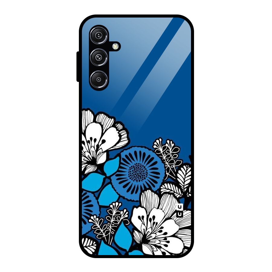Blue White Flowers Glass Back Case for Galaxy M34 5G
