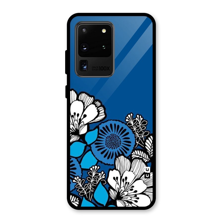 Blue White Flowers Glass Back Case for Galaxy S20 Ultra