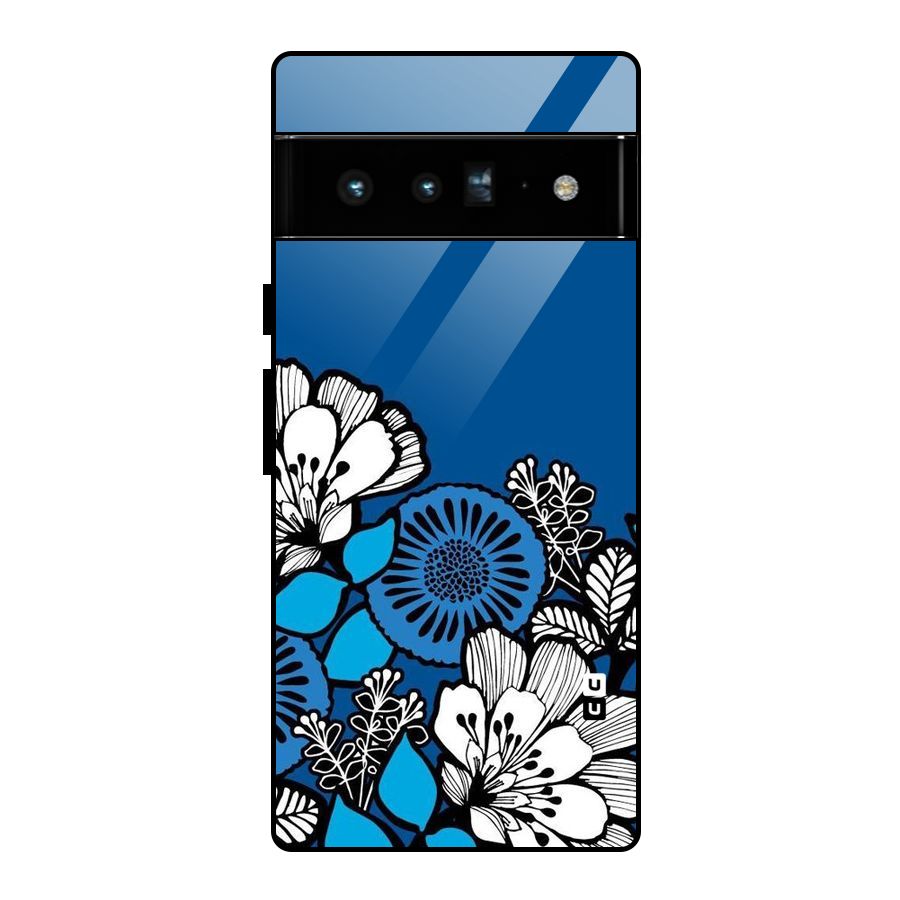 Blue White Flowers Glass Back Case for Google Pixel 6 Pro