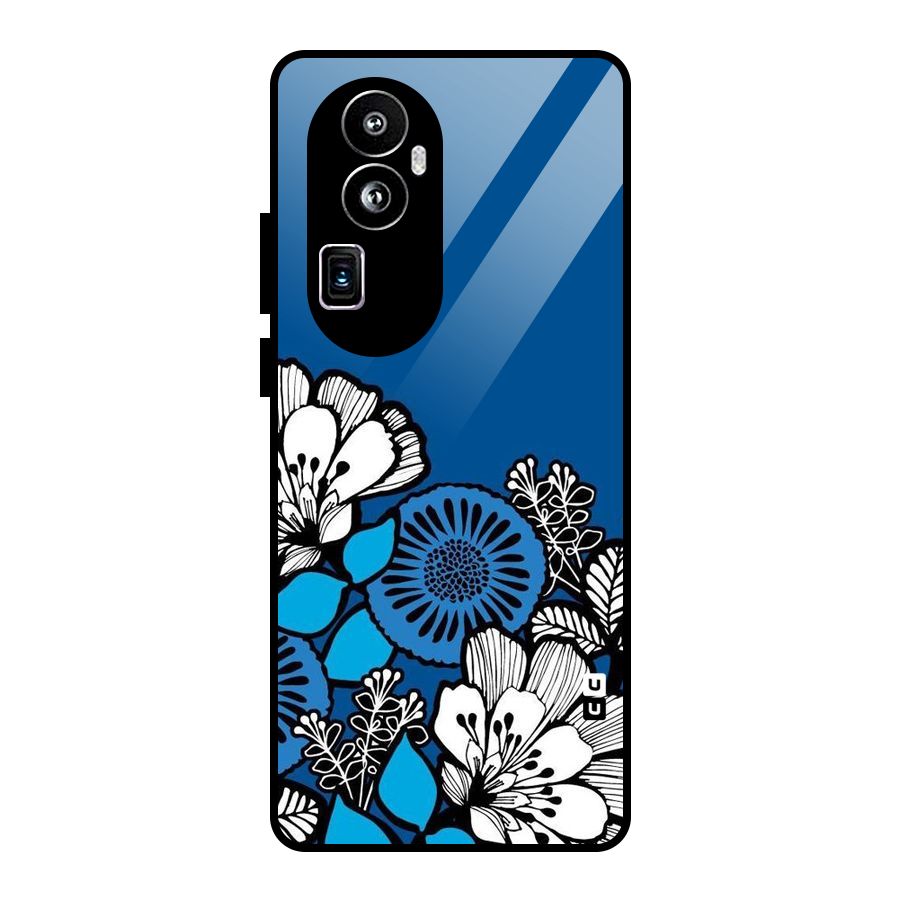 Blue White Flowers Glass Back Case for Oppo Reno10 Pro Plus
