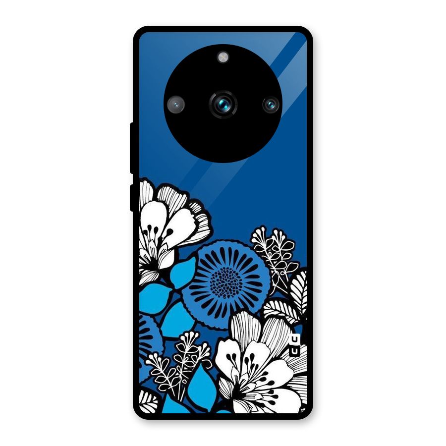 Blue White Flowers Glass Back Case for Realme 11 Pro Plus