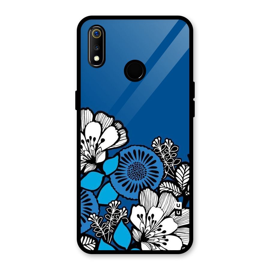 Blue White Flowers Glass Back Case for Realme 3i