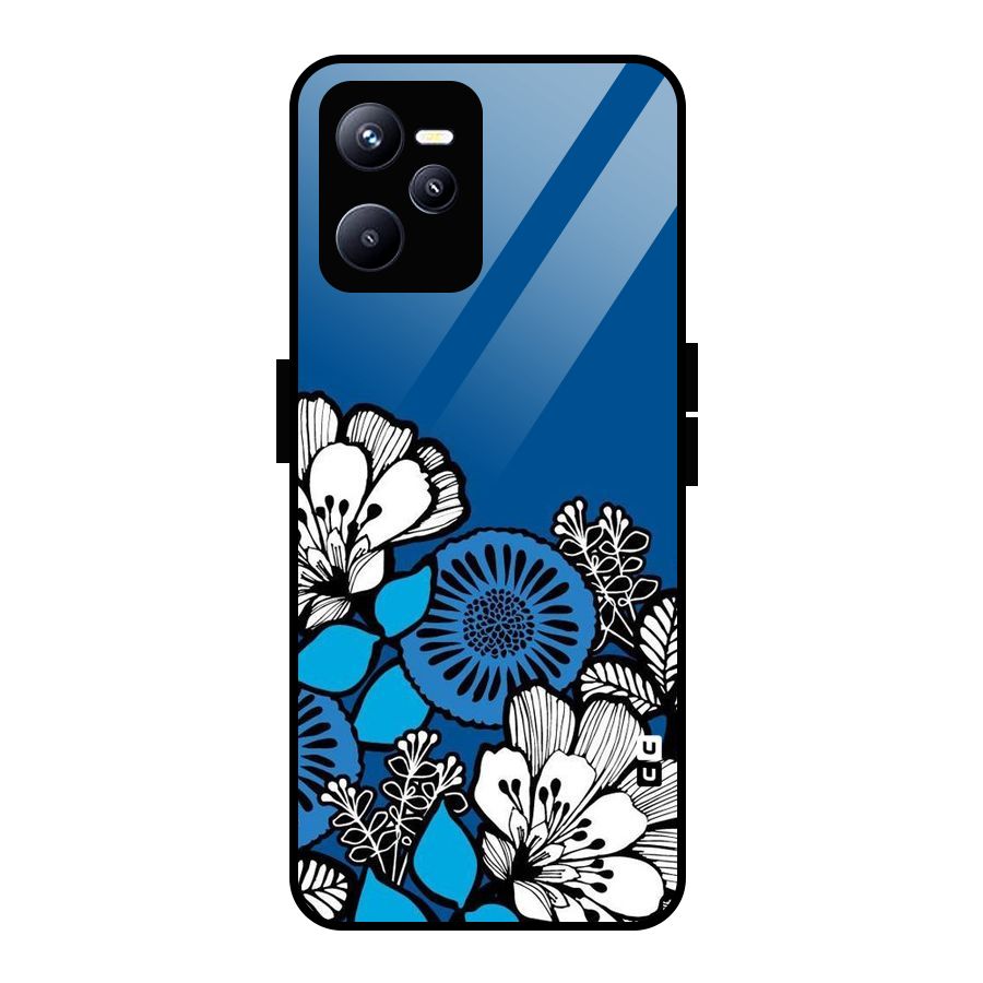 Blue White Flowers Glass Back Case for Realme C35
