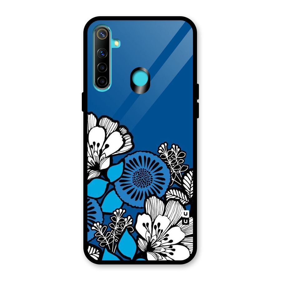 Blue White Flowers Glass Back Case for Realme Narzo 10