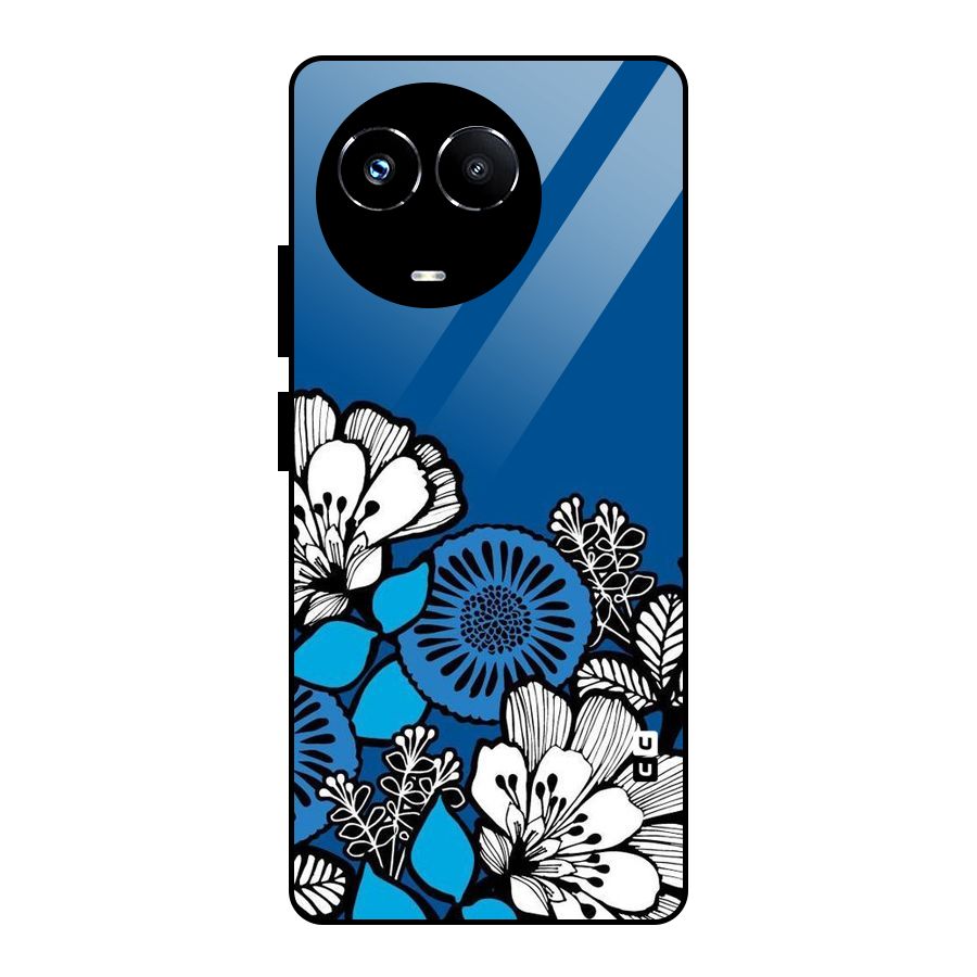 Blue White Flowers Glass Back Case for Realme Narzo 60X