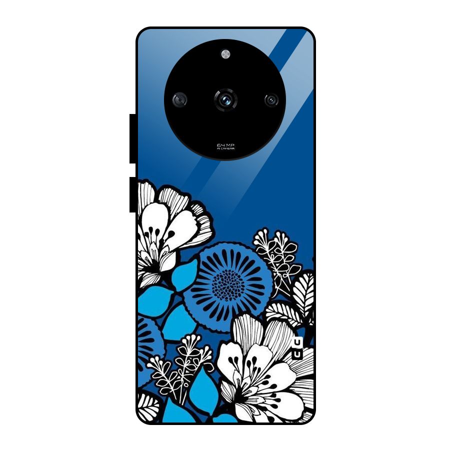 Blue White Flowers Glass Back Case for Realme Narzo 60 5G