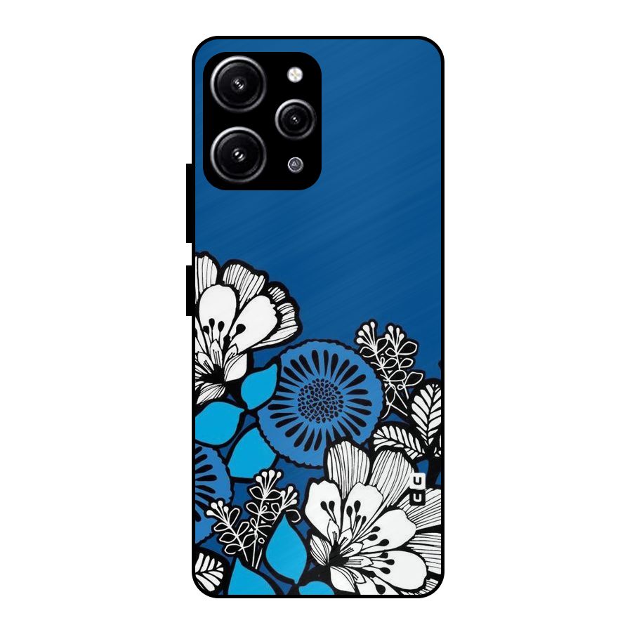 Blue White Flowers Glass Back Case for Redmi 12 4G