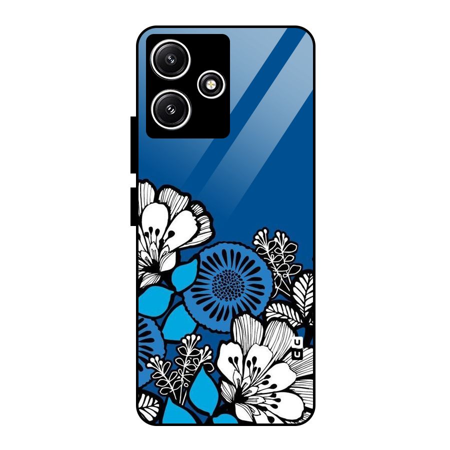 Blue White Flowers Glass Back Case for Redmi 12 5G