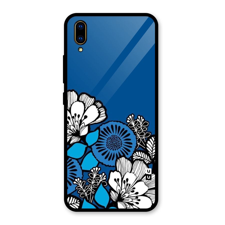 Blue White Flowers Glass Back Case for Vivo V11 Pro