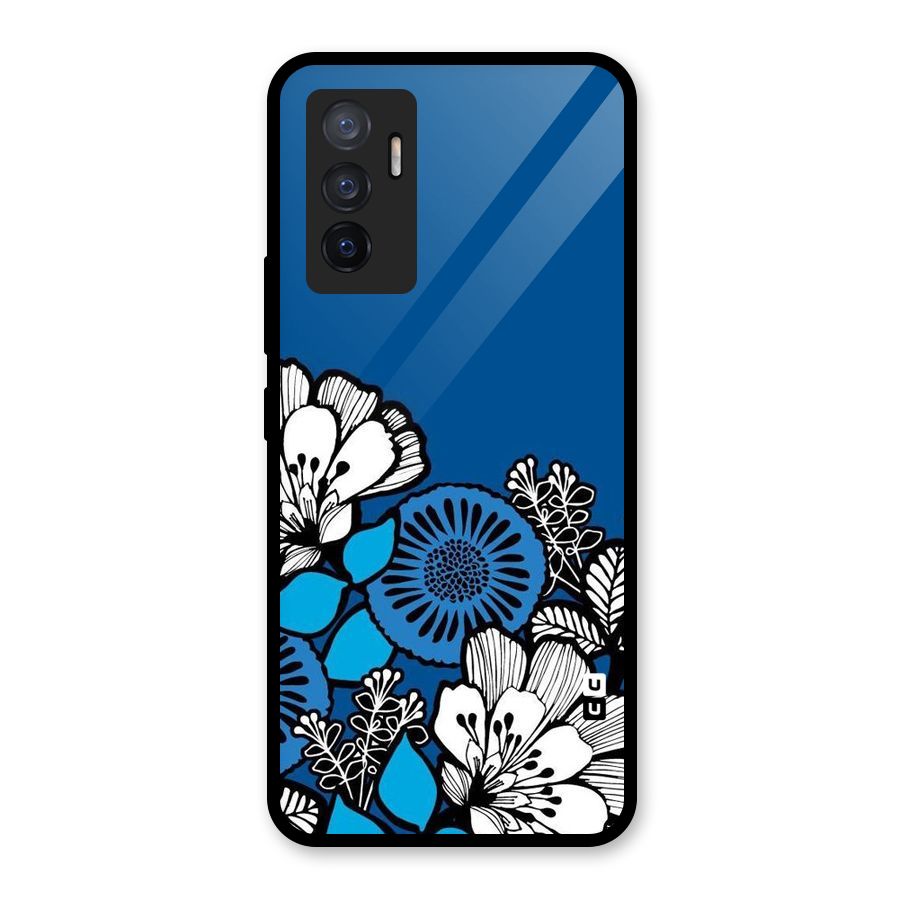 Blue White Flowers Glass Back Case for Vivo V23e