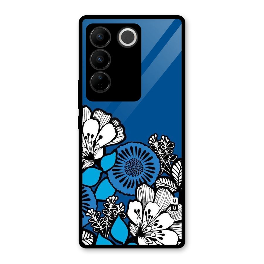 Blue White Flowers Glass Back Case for Vivo V27
