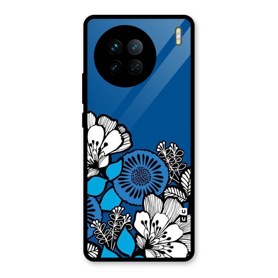 Blue White Flowers Glass Back Case for Vivo X90