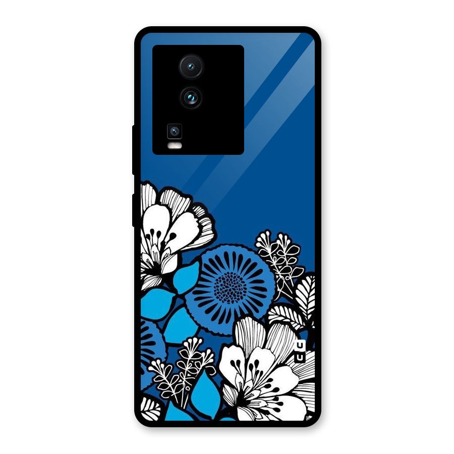 Blue White Flowers Glass Back Case for Vivo iQOO Neo 7