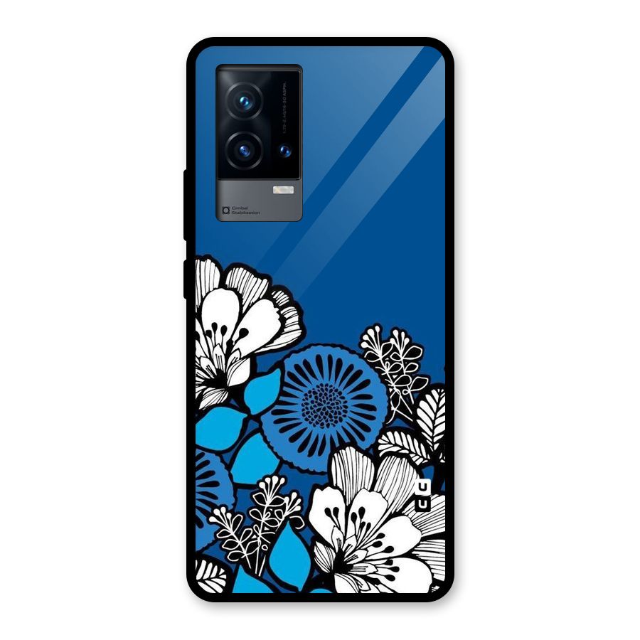 Blue White Flowers Glass Back Case for iQOO 9 5G