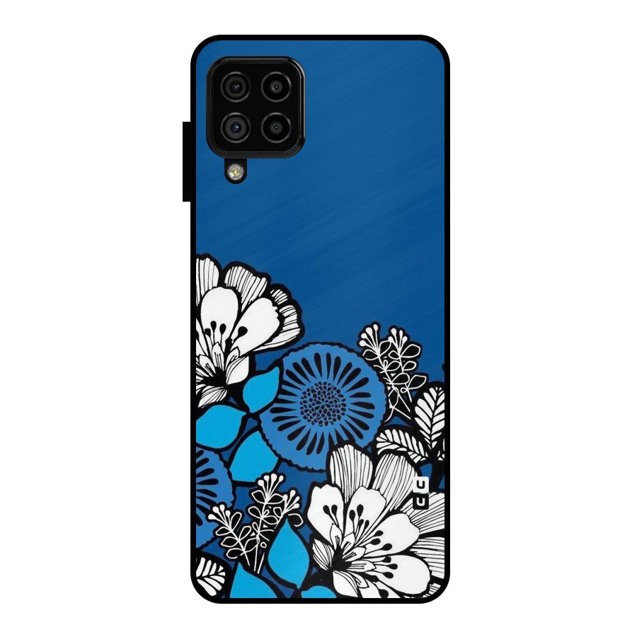 Blue White Flowers Metal Back Case for Galaxy A22 4G