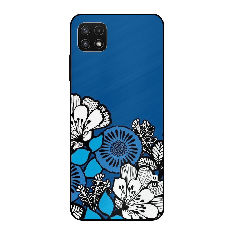 Blue White Flowers Metal Back Case for Galaxy A22 5G