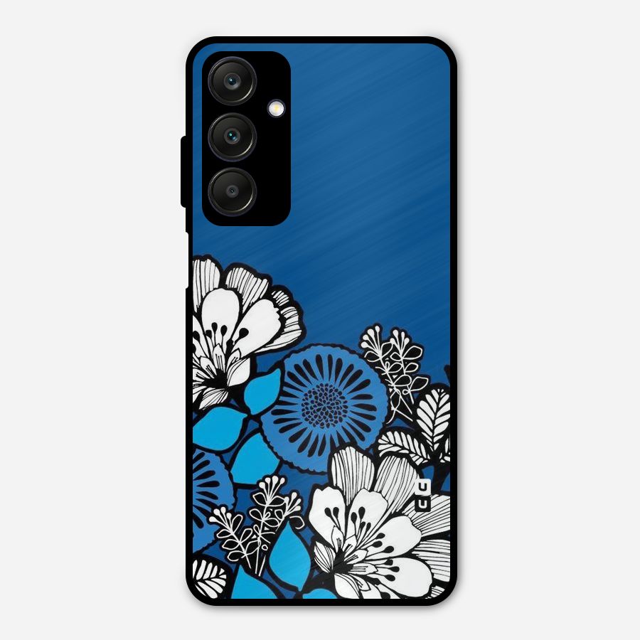 Blue White Flowers Metal Back Case for Galaxy A25 5G