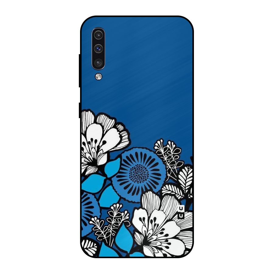 Blue White Flowers Metal Back Case for Galaxy A50s