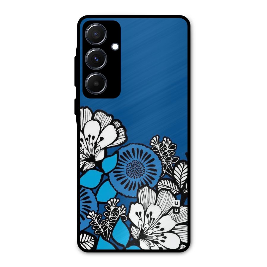 Blue White Flowers Metal Back Case for Galaxy A55