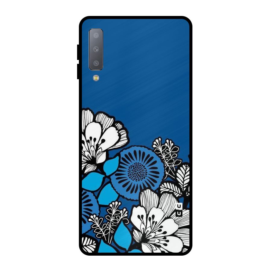 Blue White Flowers Metal Back Case for Galaxy A7 (2018)
