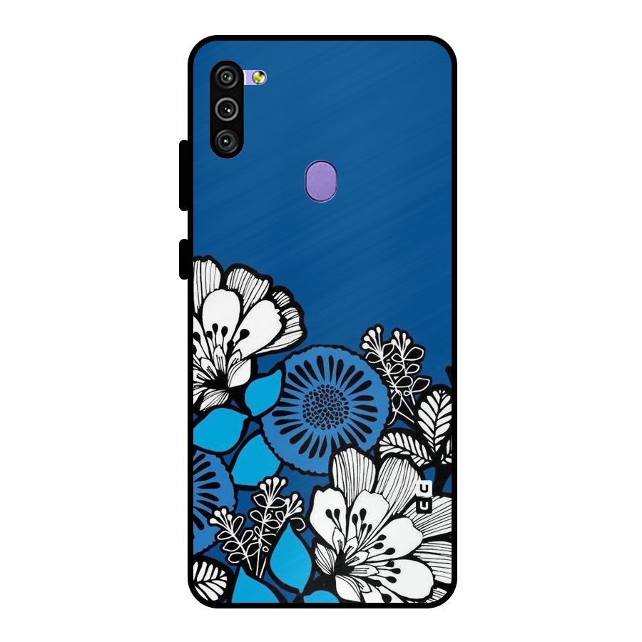 Blue White Flowers Metal Back Case for Galaxy M11