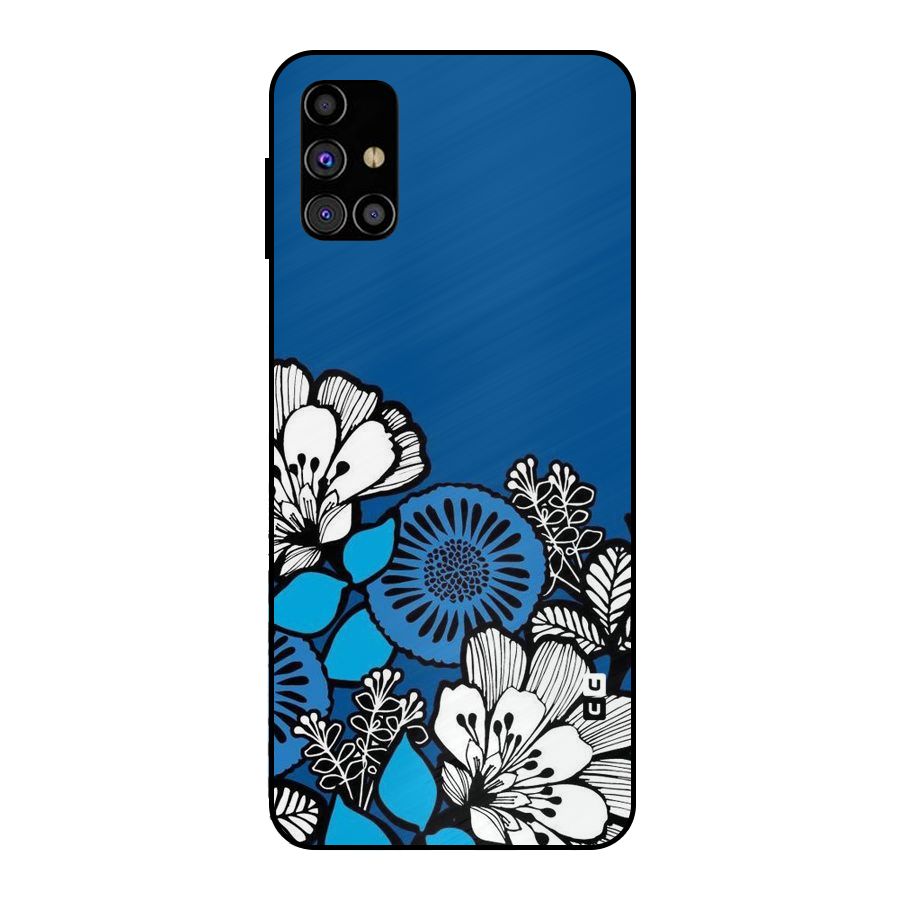 Blue White Flowers Metal Back Case for Galaxy M31s