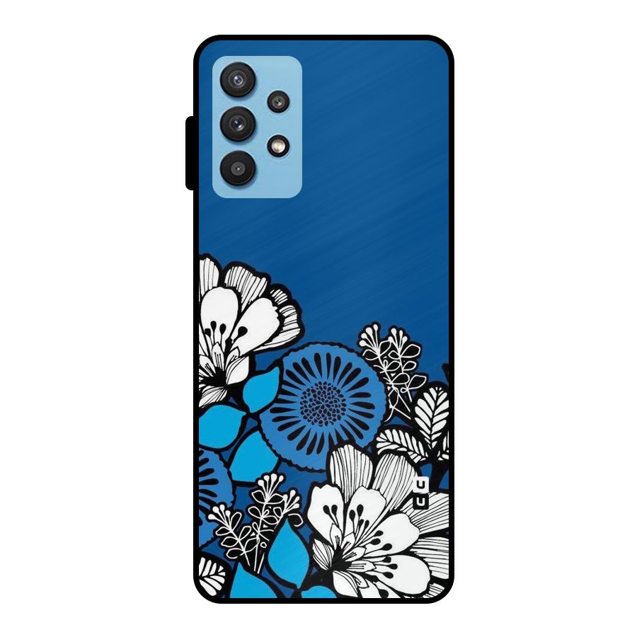 Blue White Flowers Metal Back Case for Galaxy M32 5G