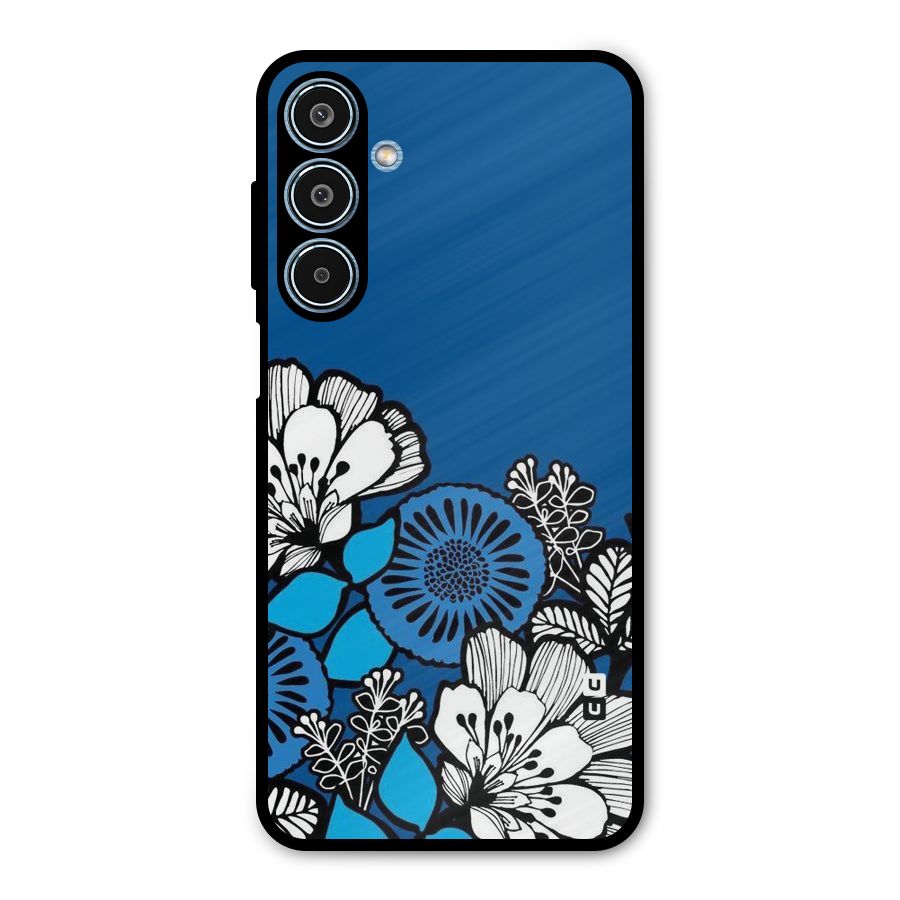 Blue White Flowers Metal Back Case for Galaxy M35
