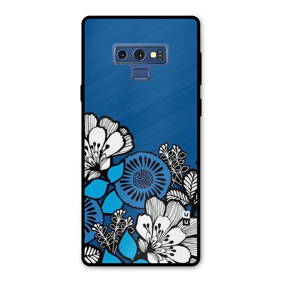 Blue White Flowers Metal Back Case for Galaxy Note 9