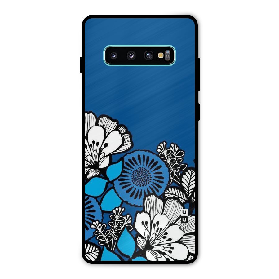 Blue White Flowers Metal Back Case for Galaxy S10 Plus