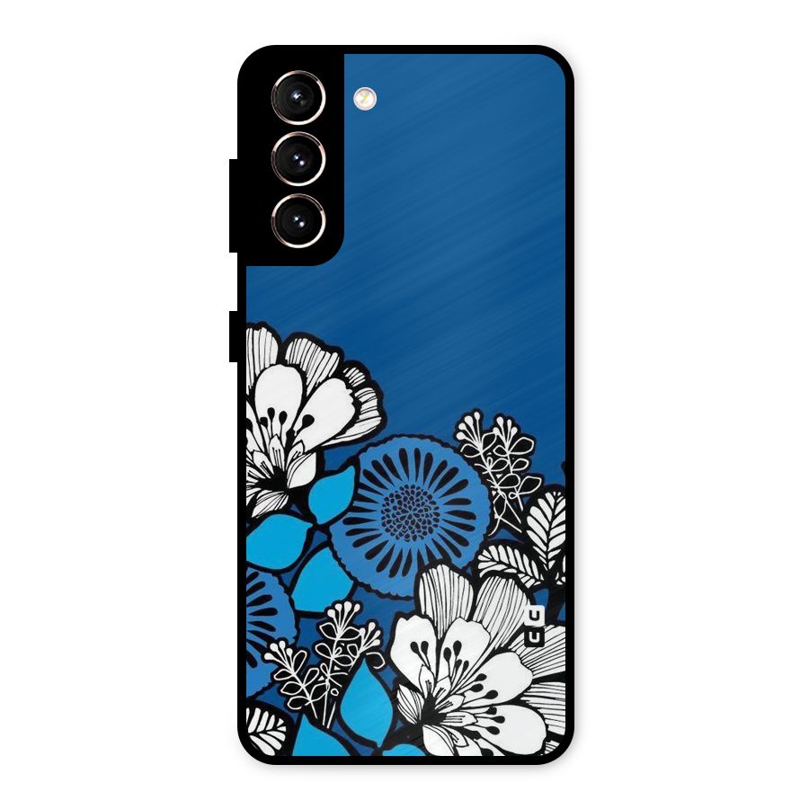 Blue White Flowers Metal Back Case for Galaxy S21 5G