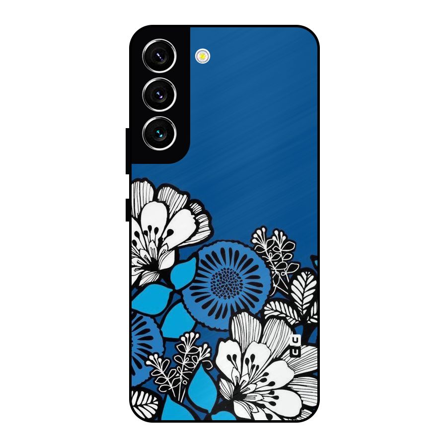 Blue White Flowers Metal Back Case for Galaxy S22 5G