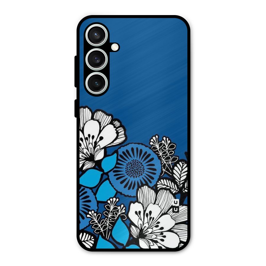 Blue White Flowers Metal Back Case for Galaxy S23 FE