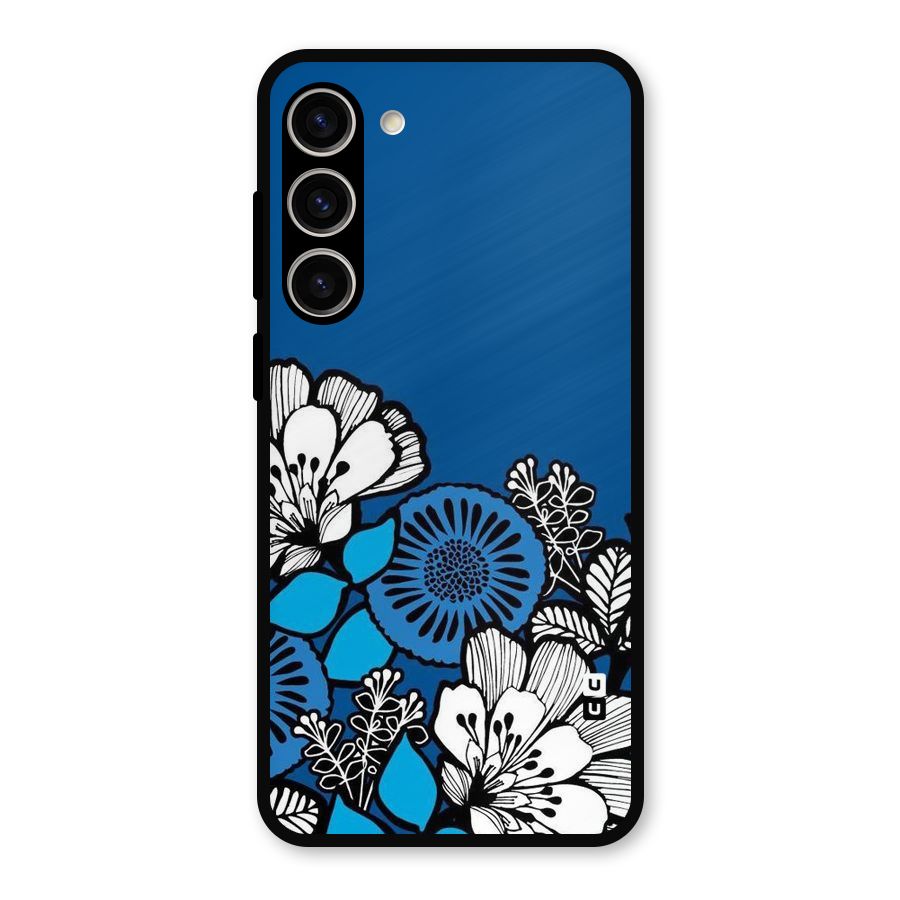 Blue White Flowers Metal Back Case for Galaxy S23 Plus