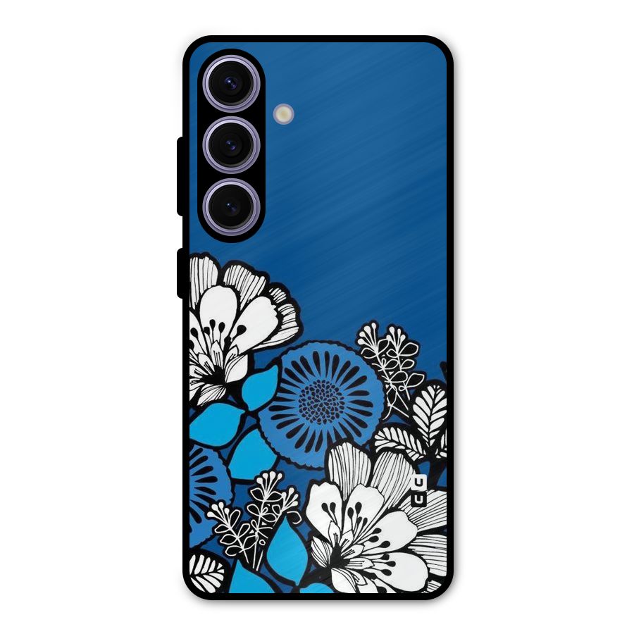 Blue White Flowers Metal Back Case for Galaxy S24