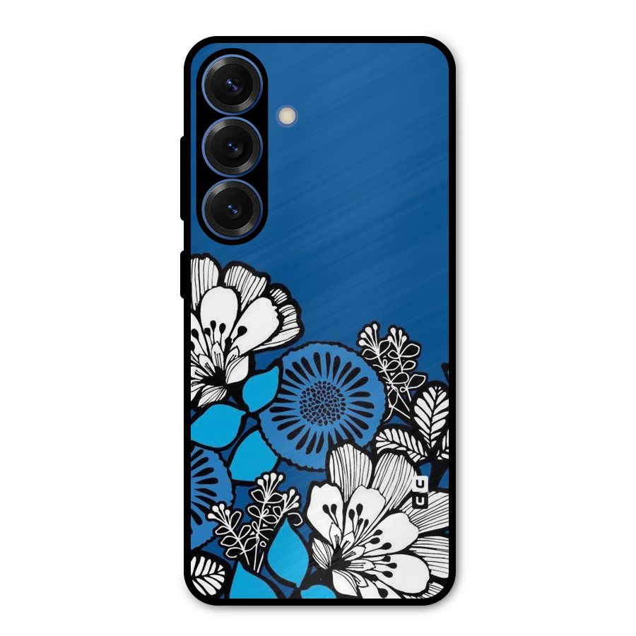 Blue White Flowers Metal Back Case for Galaxy S25
