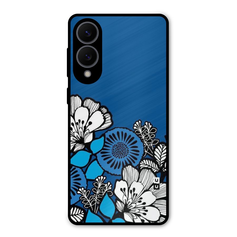 Blue White Flowers Metal Back Case for Galaxy S25 Edge