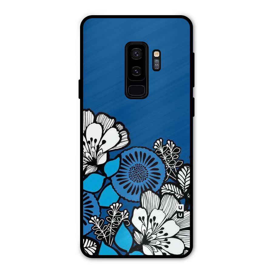 Blue White Flowers Metal Back Case for Galaxy S9 Plus