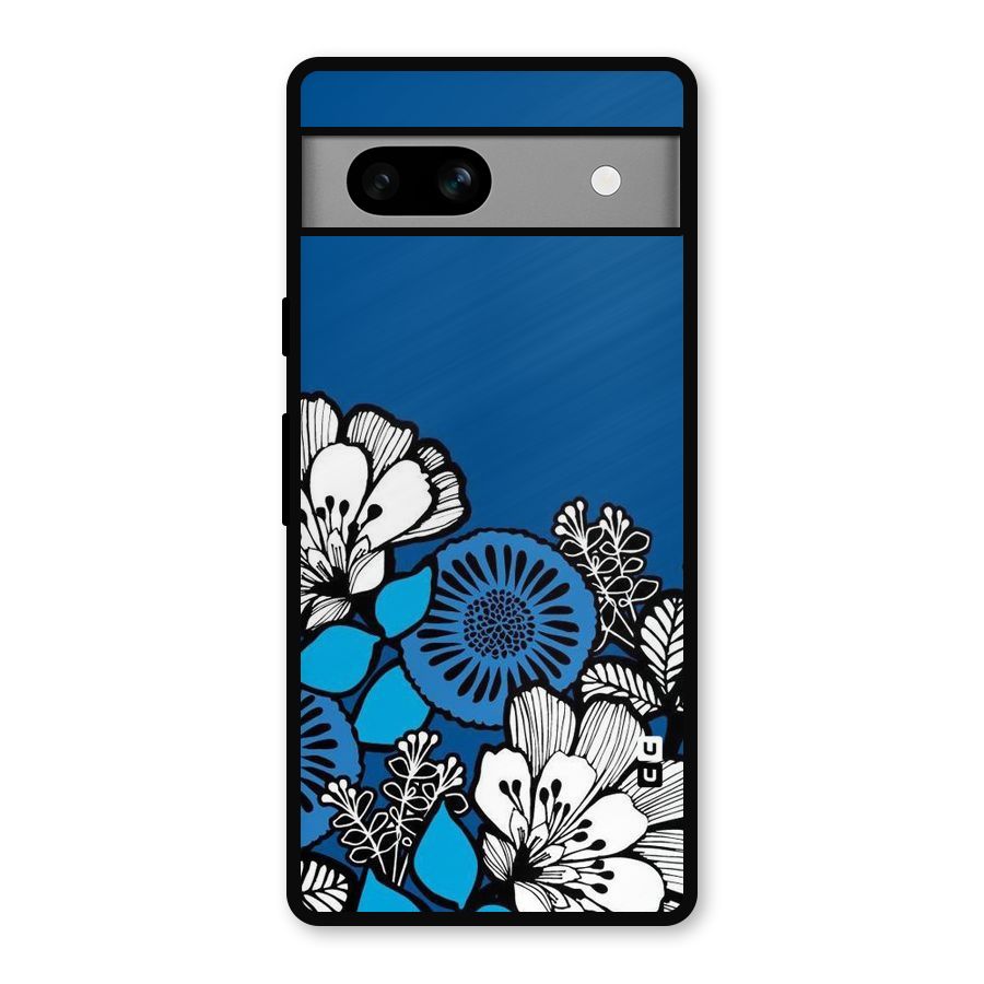 Blue White Flowers Metal Back Case for Google Pixel 7a