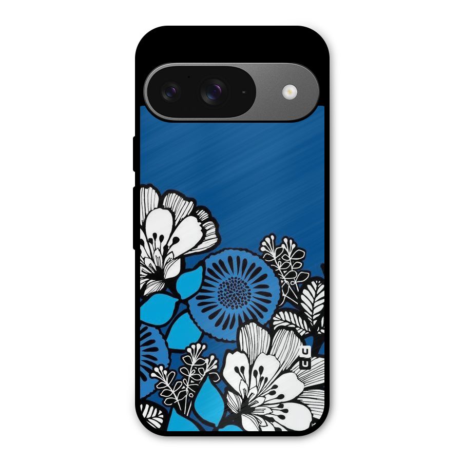 Blue White Flowers Metal Back Case for Google Pixel 9