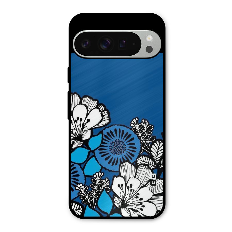Blue White Flowers Metal Back Case for Google Pixel 9 Pro XL