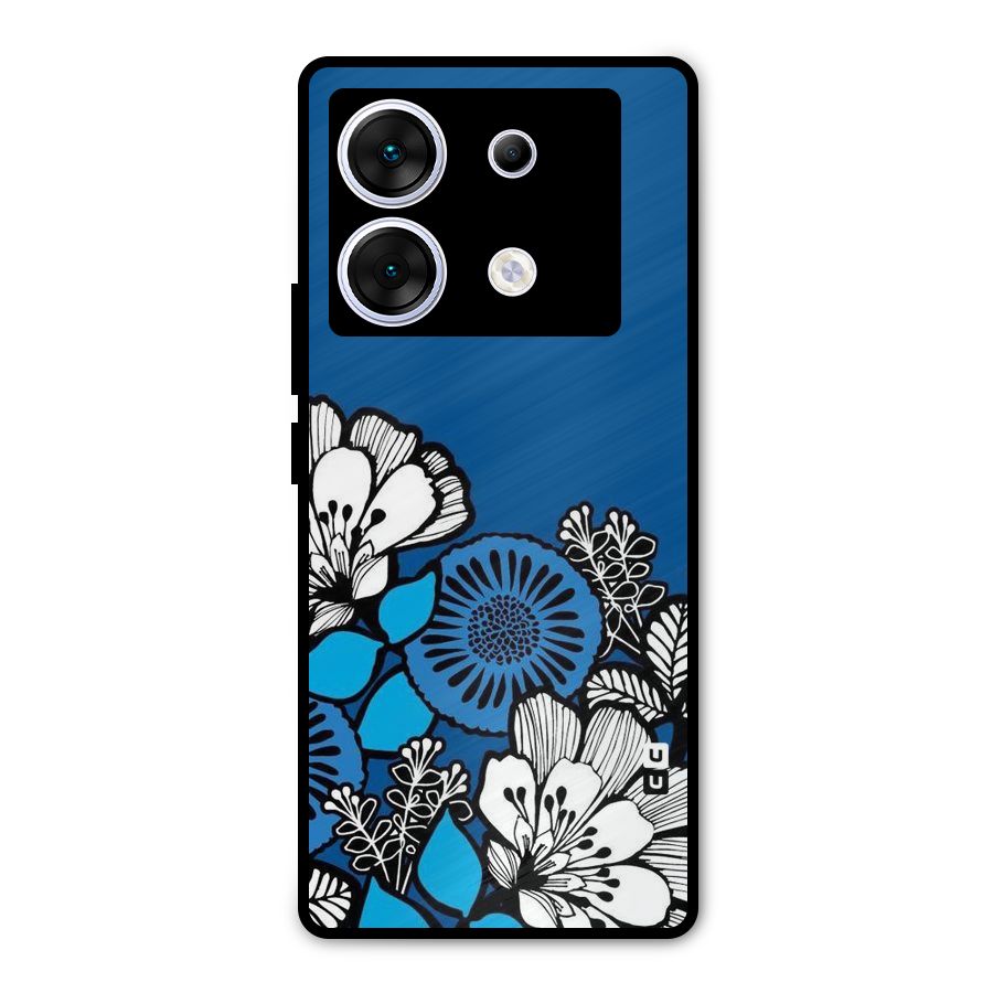 Blue White Flowers Metal Back Case for Infinix Zero 30 5G