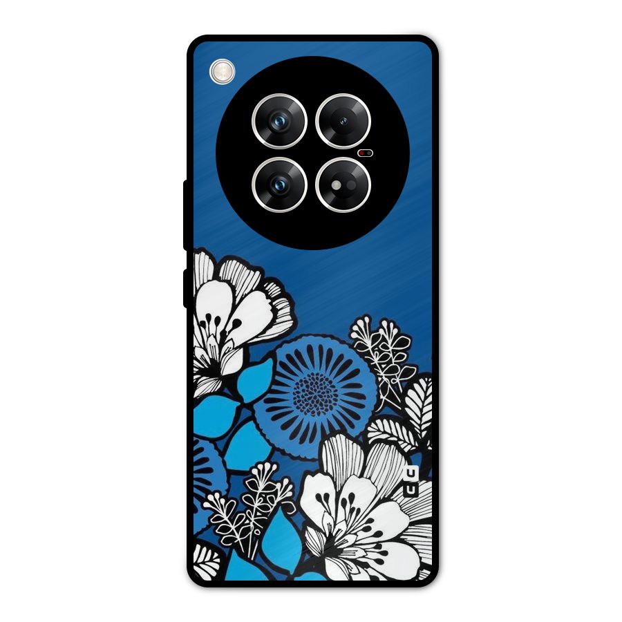 Blue White Flowers Metal Back Case for Infinix Zero 40 5G