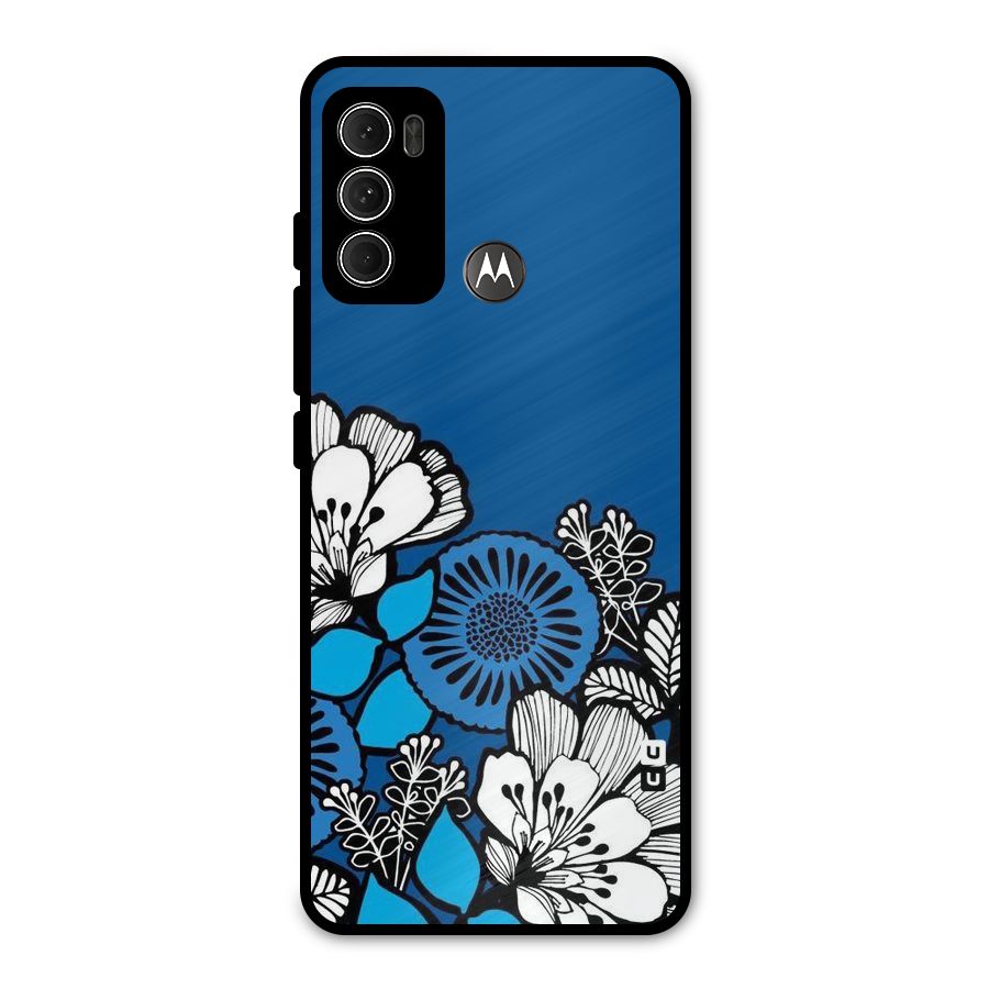Blue White Flowers Metal Back Case for Moto G60