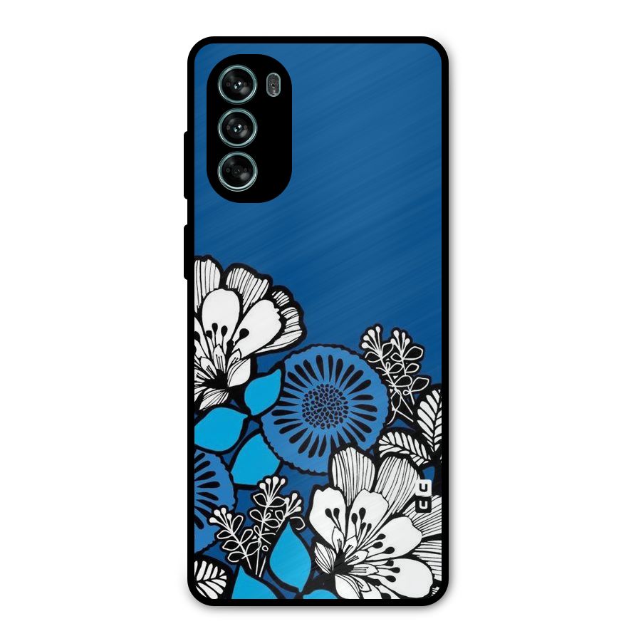 Blue White Flowers Metal Back Case for Moto G62