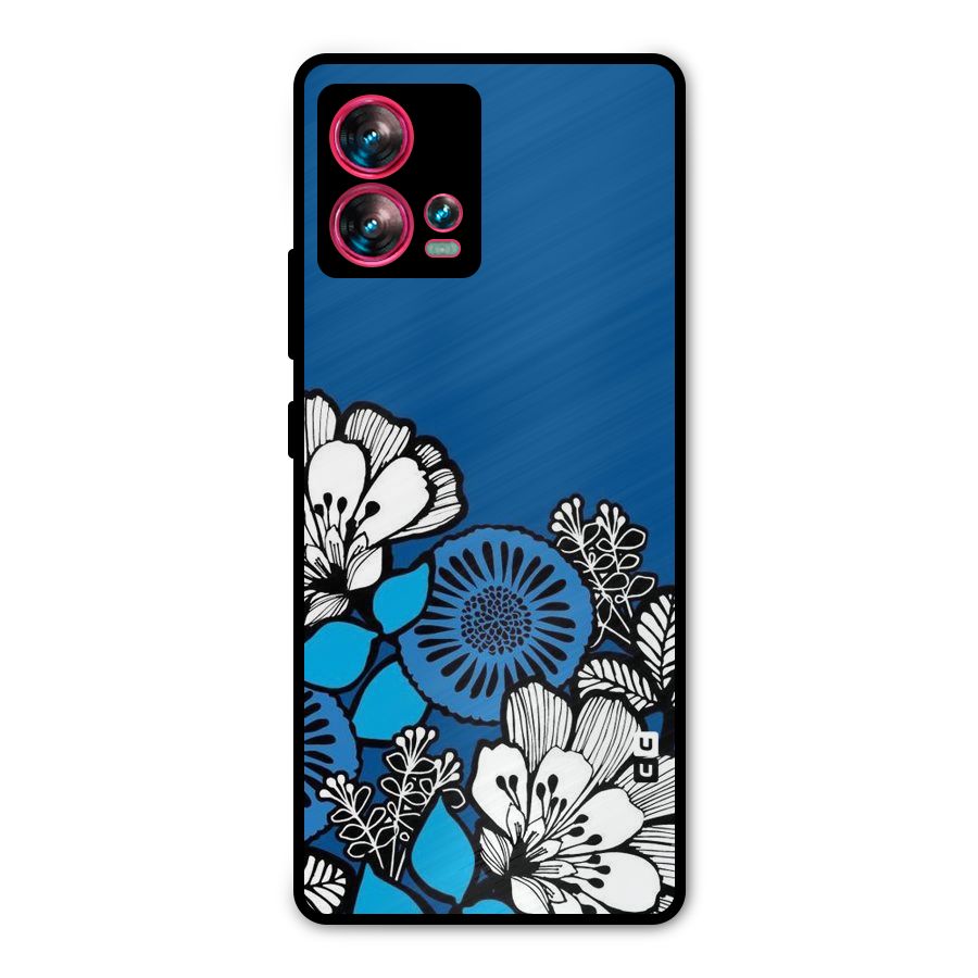 Blue White Flowers Metal Back Case for Motorola Edge 30 Fusion