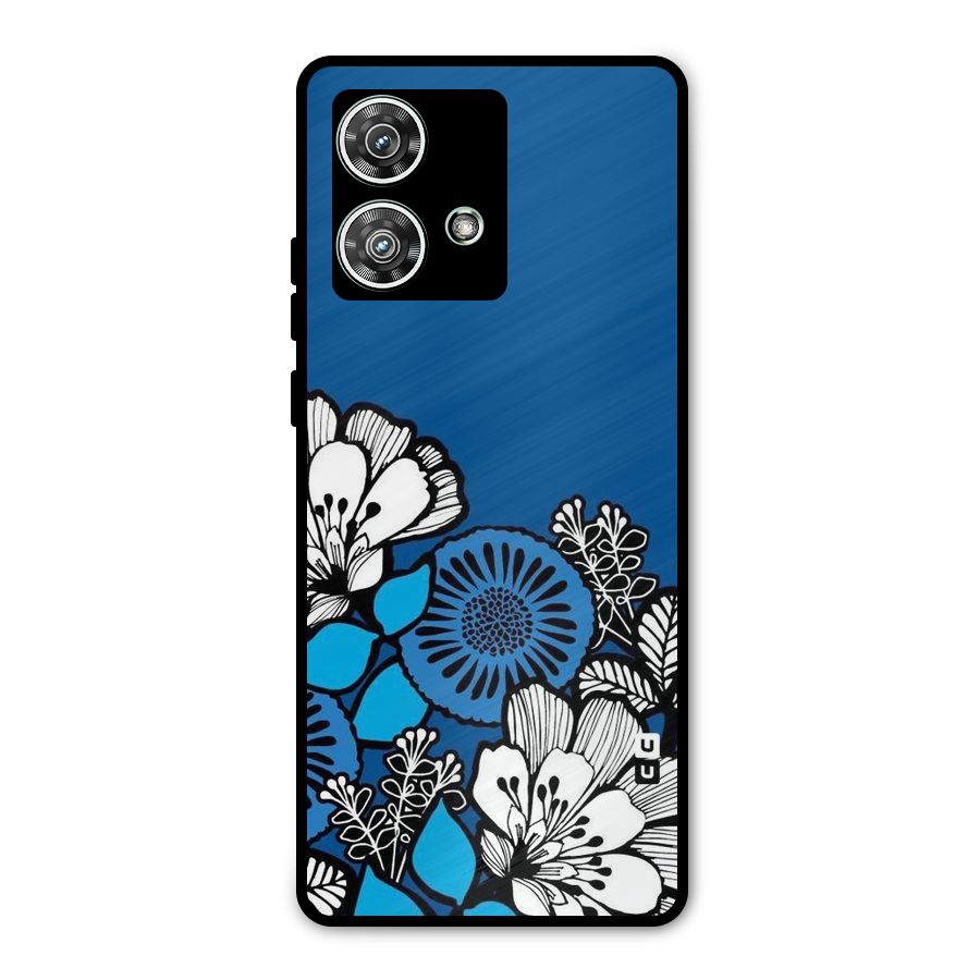 Blue White Flowers Metal Back Case for Motorola Edge 40 Neo